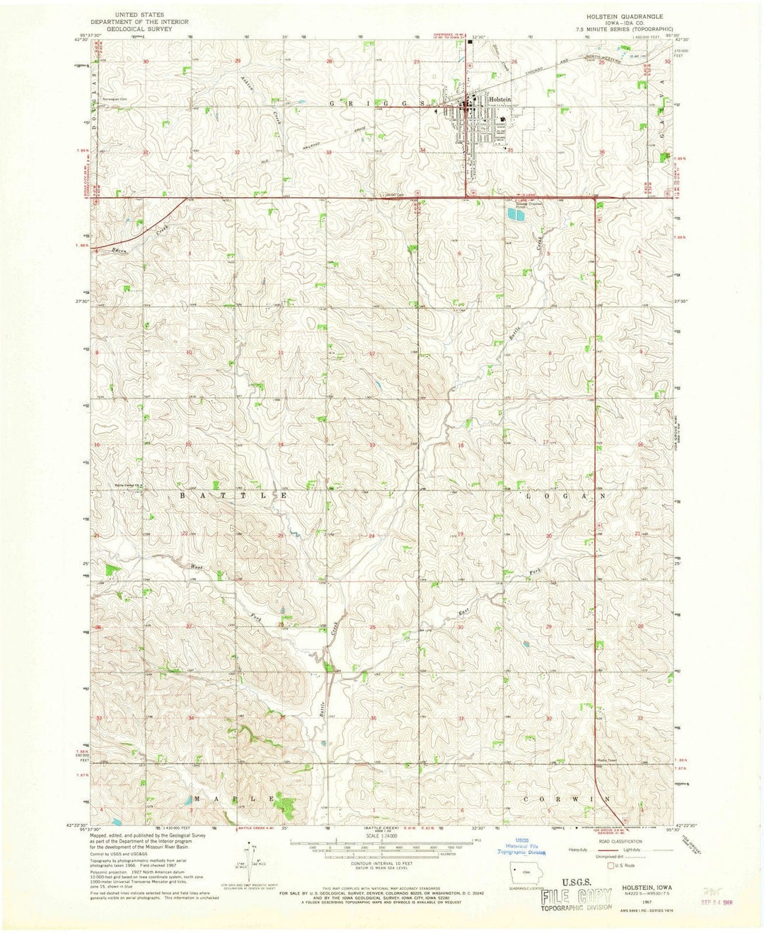 1967 Holstein, IA - Iowa - USGS Topographic Map