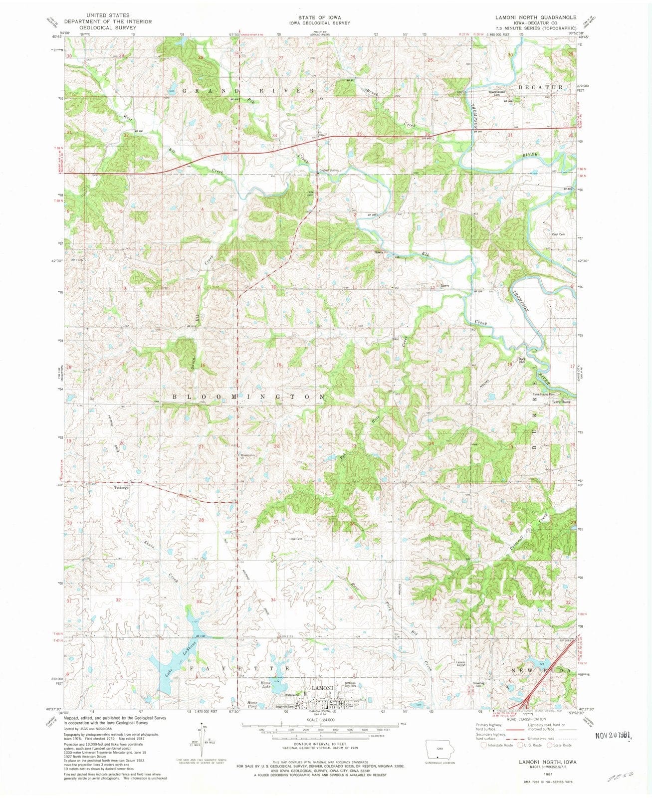 1981 Lamoni North, IA Iowa USGS Topographic Map Historic Pictoric
