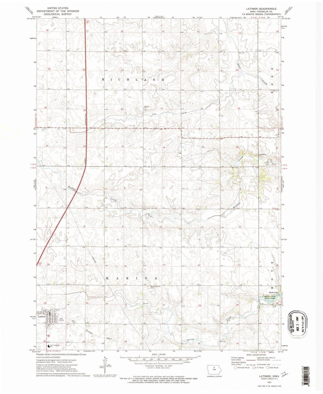 1972 Latimer, IA - Iowa - USGS Topographic Map