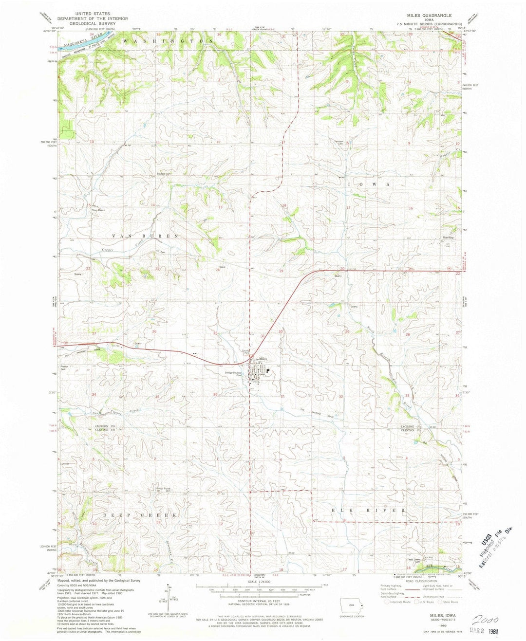 1980 Miles, IA - Iowa - USGS Topographic Map