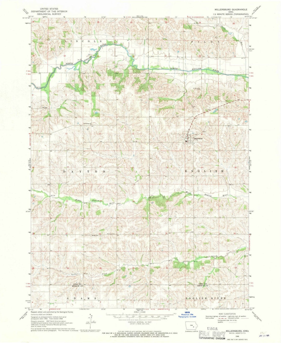 1968 Millersburg, IA - Iowa - USGS Topographic Map