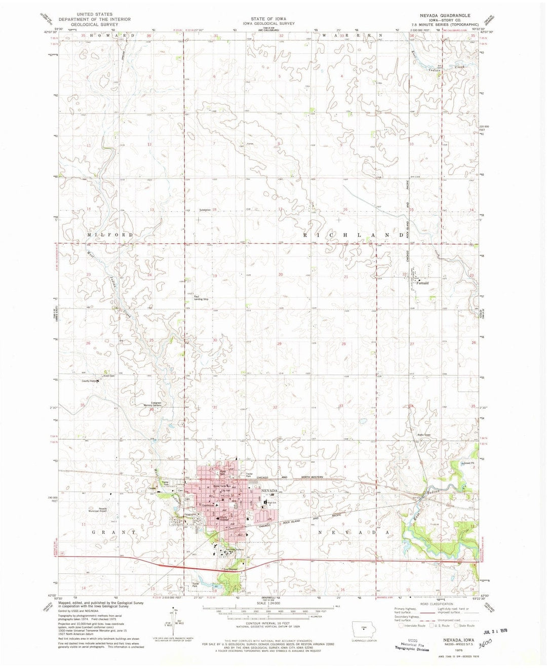 1975 Nevada, IA - Iowa - USGS Topographic Map