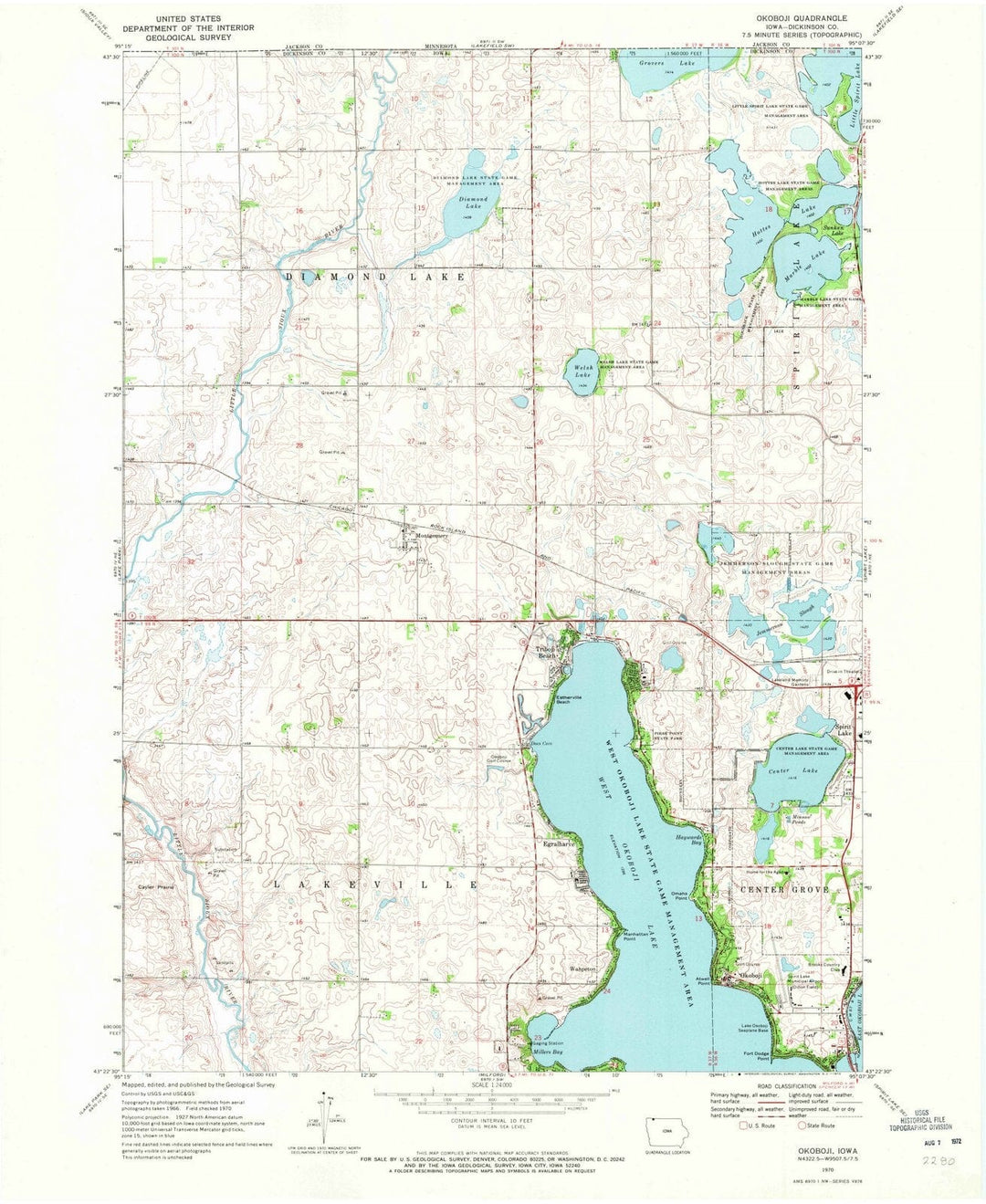 1970 Okoboji, IA - Iowa - USGS Topographic Map