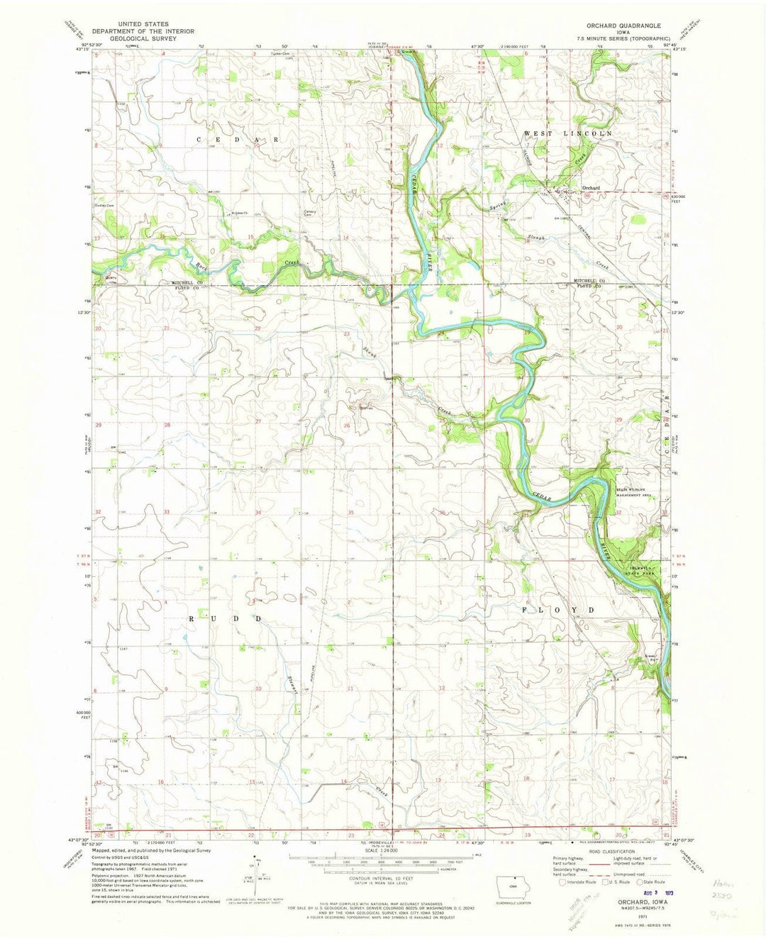 1971 Orchard, IA - Iowa - USGS Topographic Map