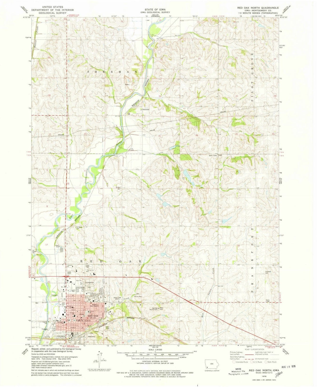 1978 Red Oak North, IA - Iowa - USGS Topographic Map