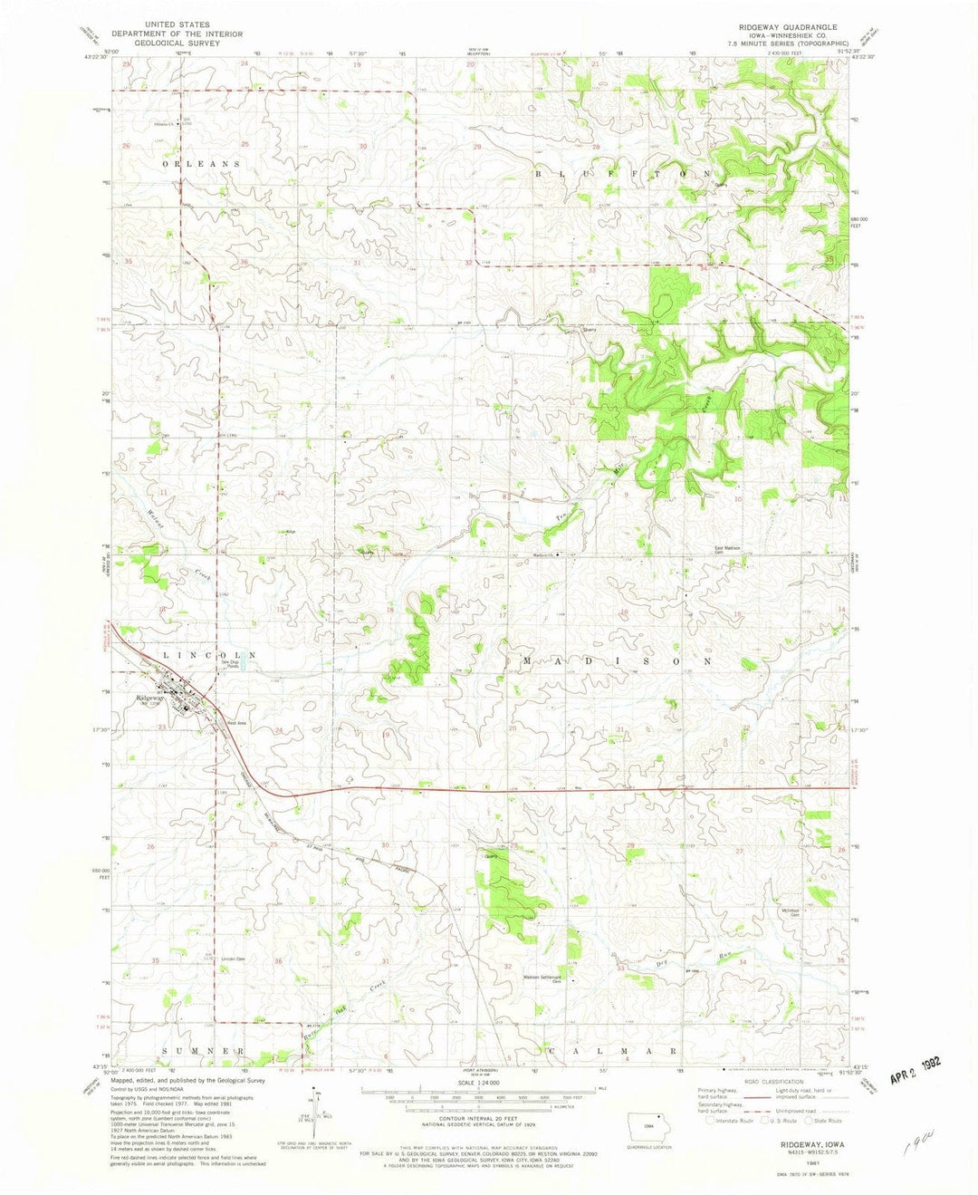 1981 Ridgeway, IA - Iowa - USGS Topographic Map