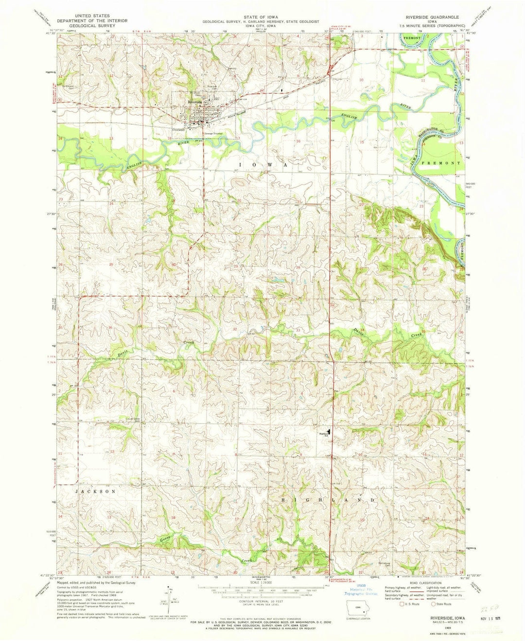 1969 Riverside, IA - Iowa - USGS Topographic Map