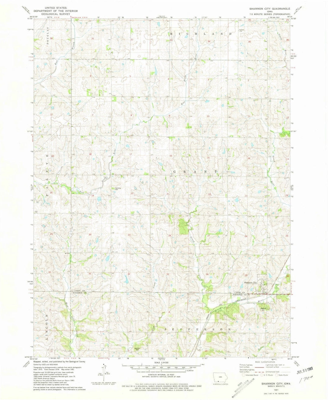 1981 Shannon City, IA - Iowa - USGS Topographic Map