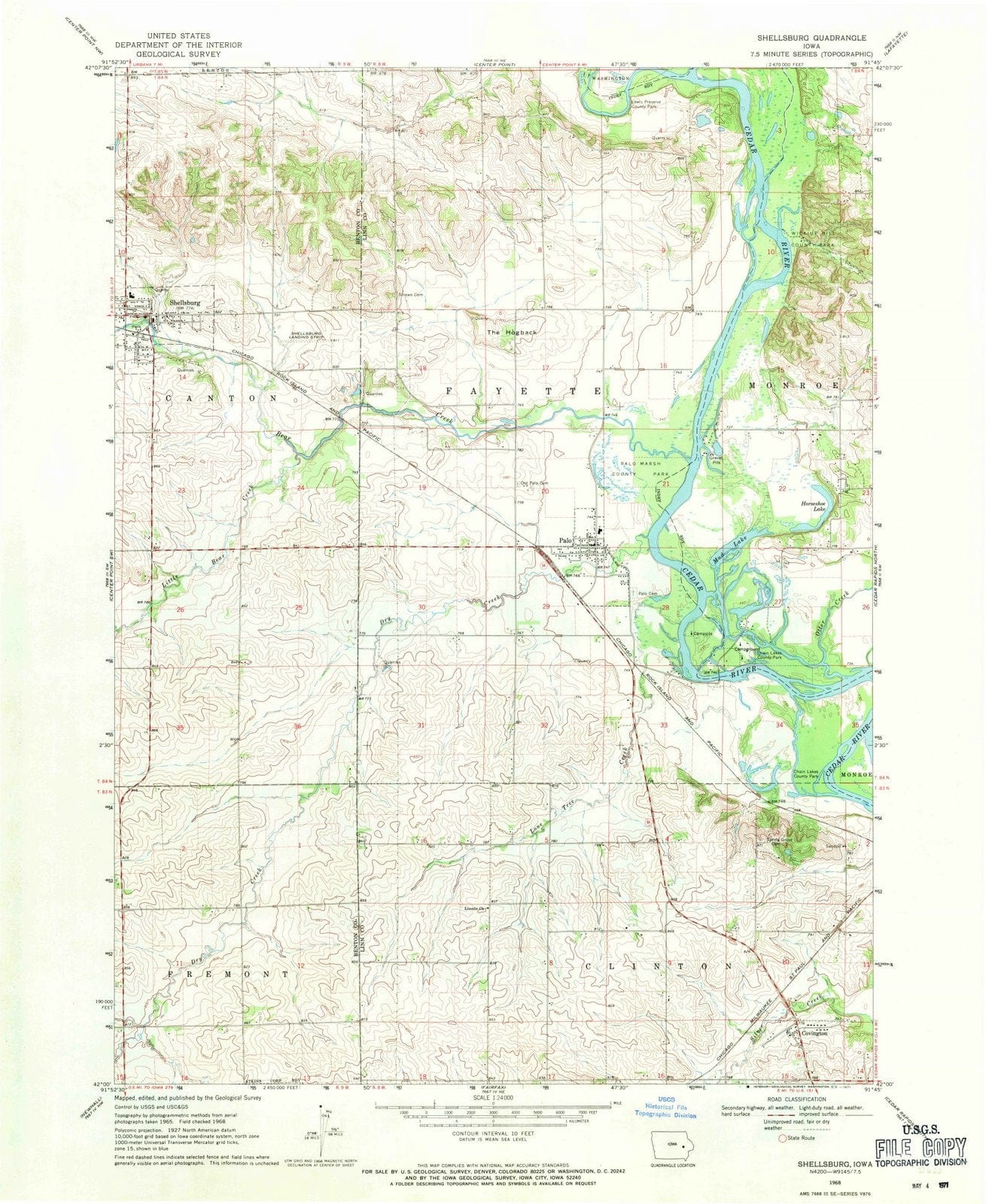 1968 Shellsburg, IA Iowa USGS Topographic Map Historic Pictoric