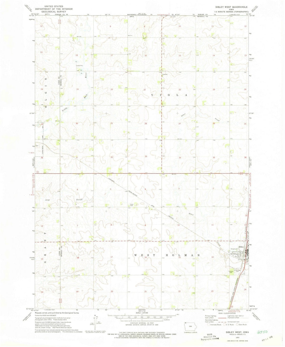 1972 Sibley West, IA - Iowa - USGS Topographic Map