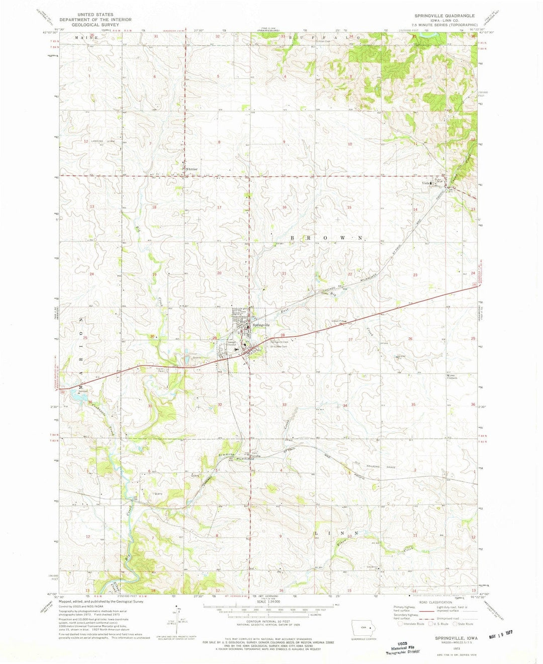 1973 Springville, IA - Iowa - USGS Topographic Map
