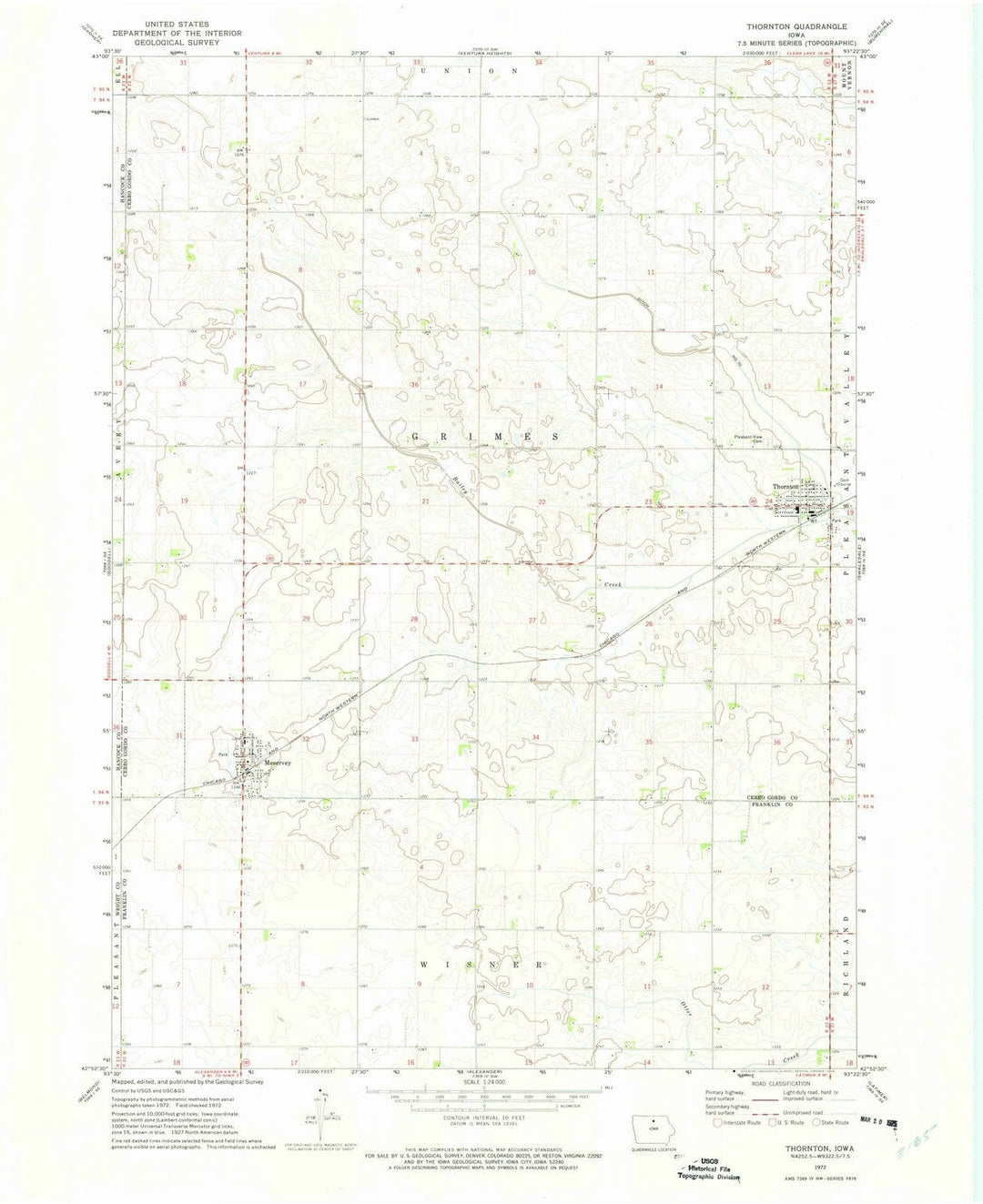 1972 Thornton, IA - Iowa - USGS Topographic Map