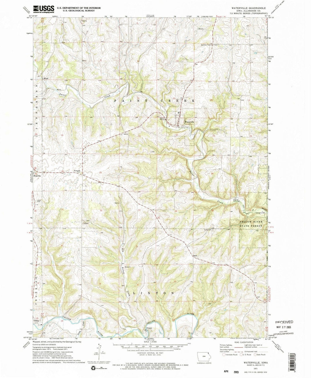 1971 Waterville, IA - Iowa - USGS Topographic Map
