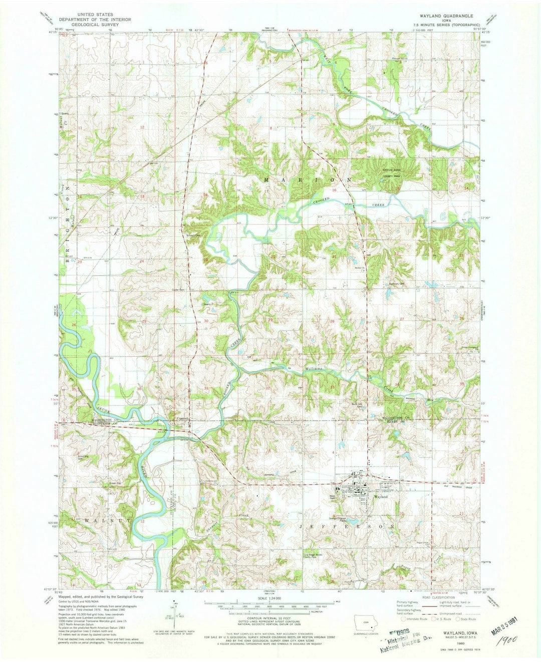 1980 Wayland, IA - Iowa - USGS Topographic Map