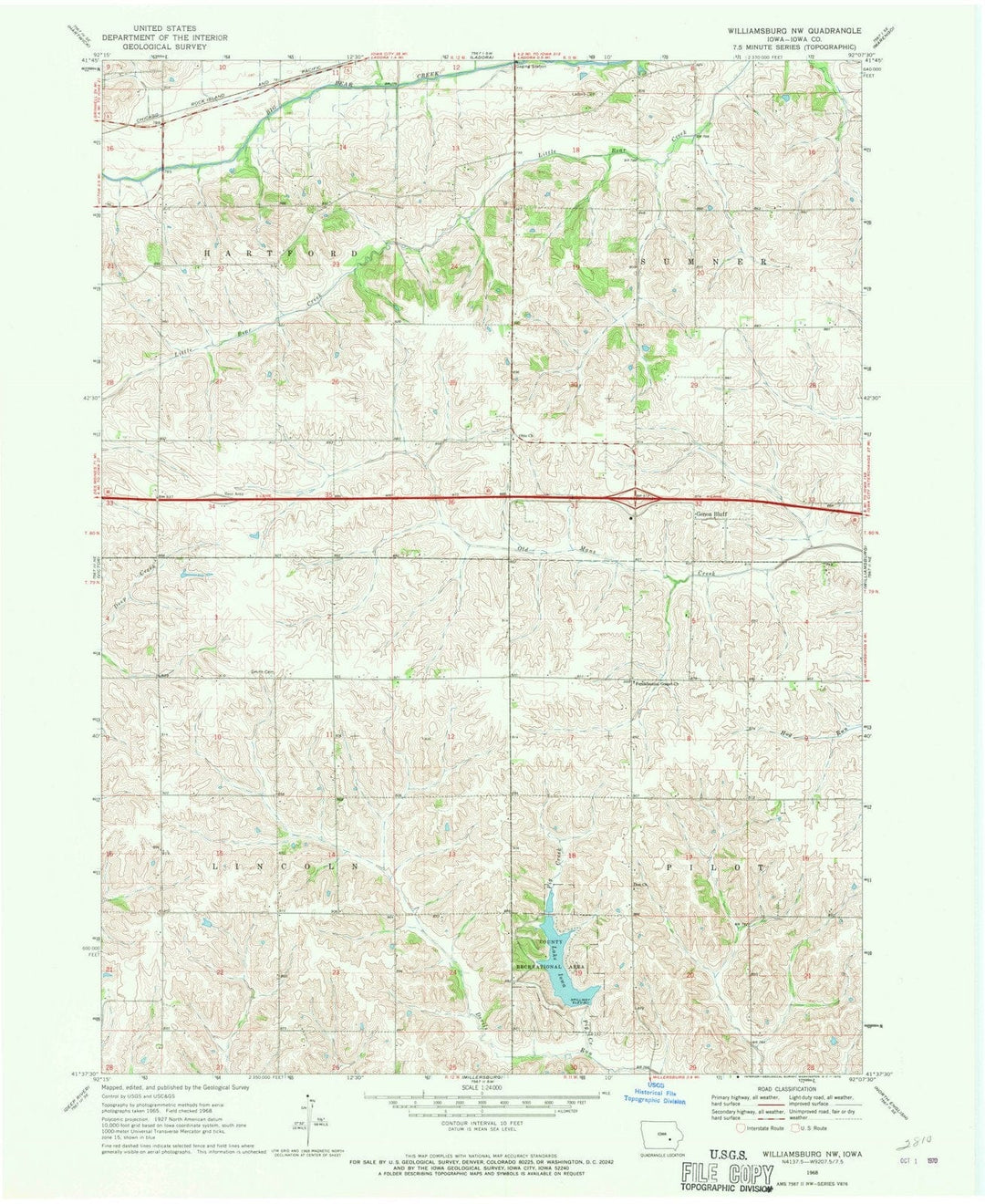 1968 Williamsburg, IA - Iowa - USGS Topographic Map