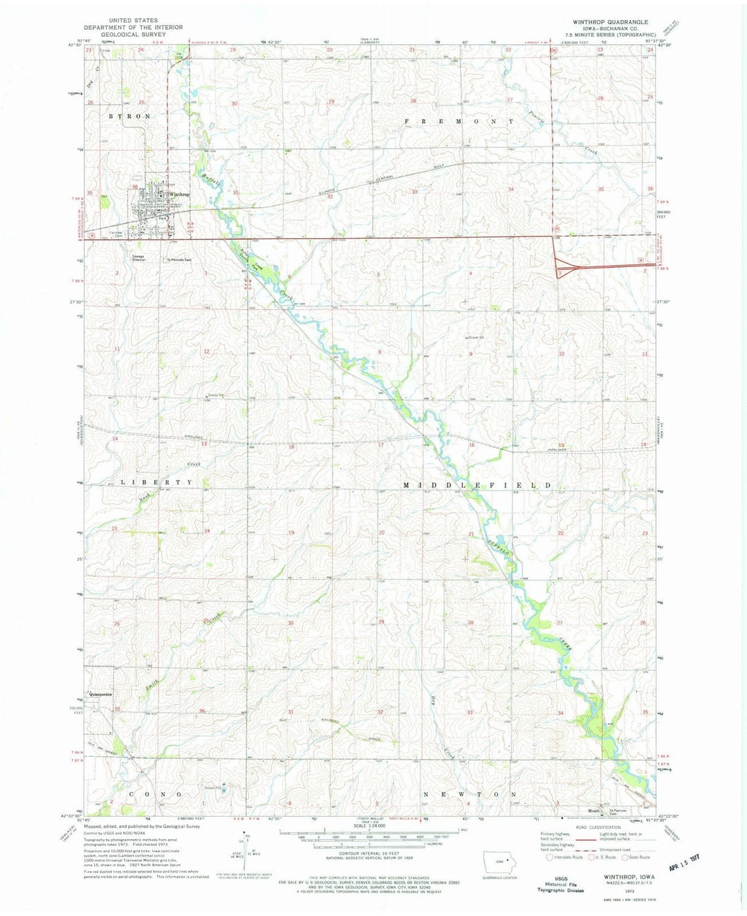 1973 Winthrop, IA - Iowa - USGS Topographic Map