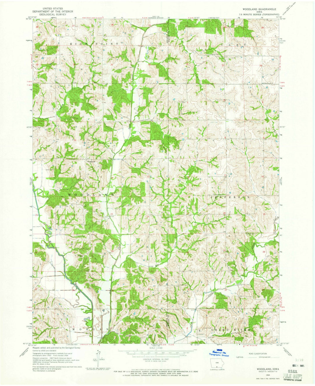 1964 Woodland, IA - Iowa - USGS Topographic Map