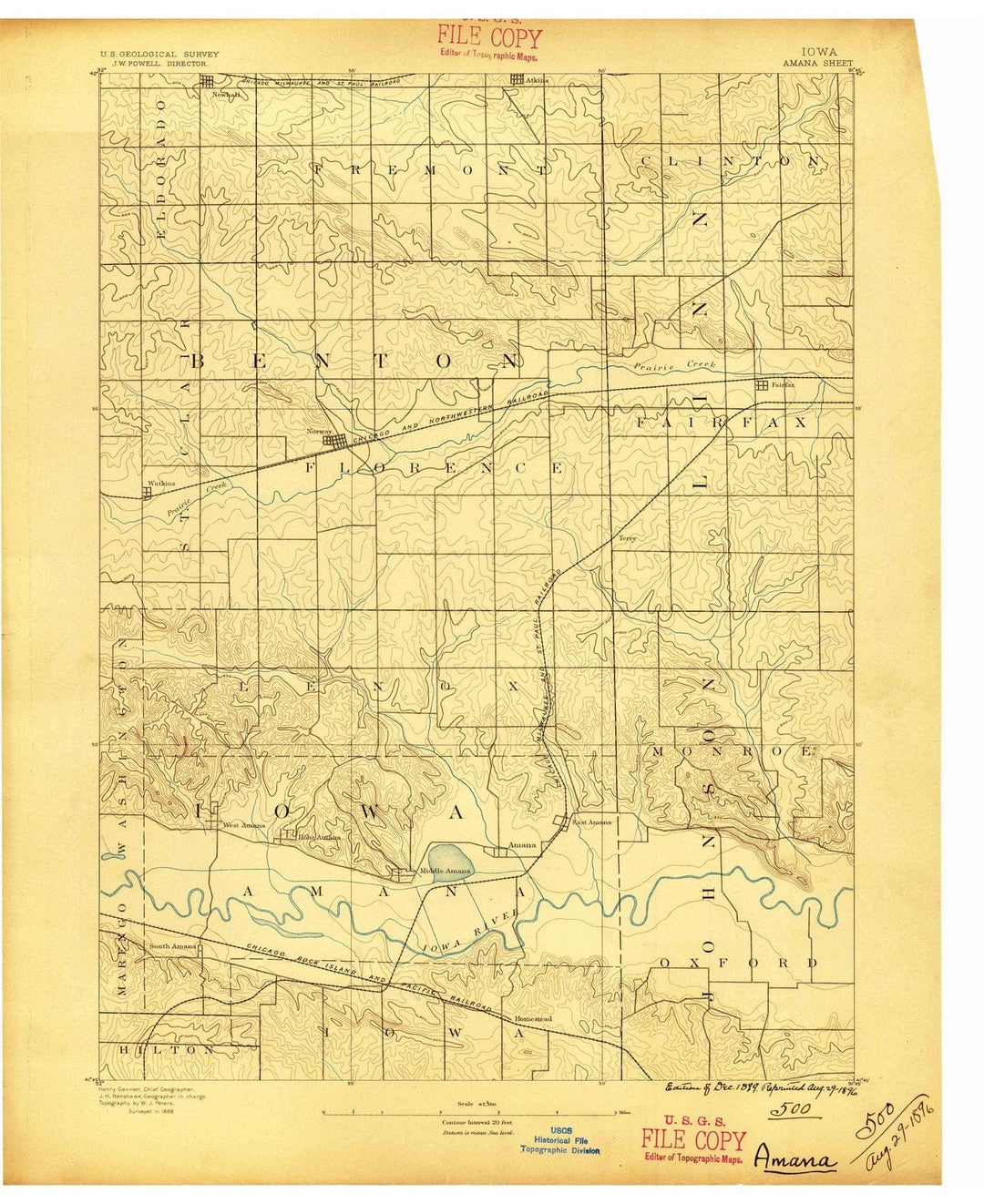 1889 Amana, IA - Iowa - USGS Topographic Map