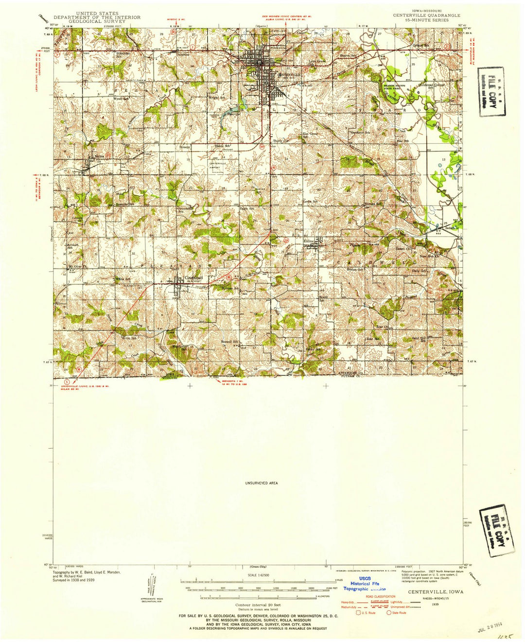 1939 Centerville, IA - Iowa - USGS Topographic Map