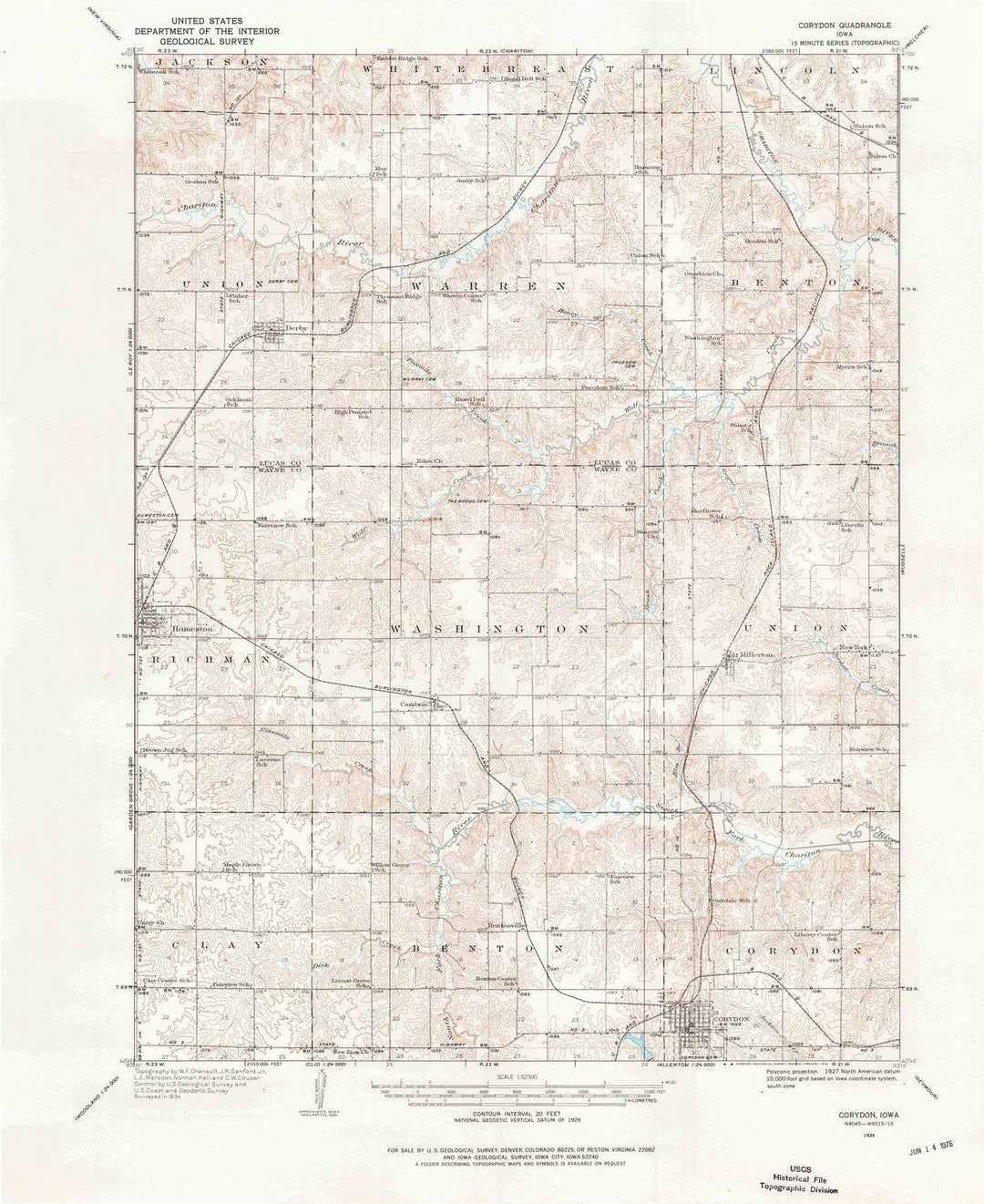 1934 Corydon, IA - Iowa - USGS Topographic Map