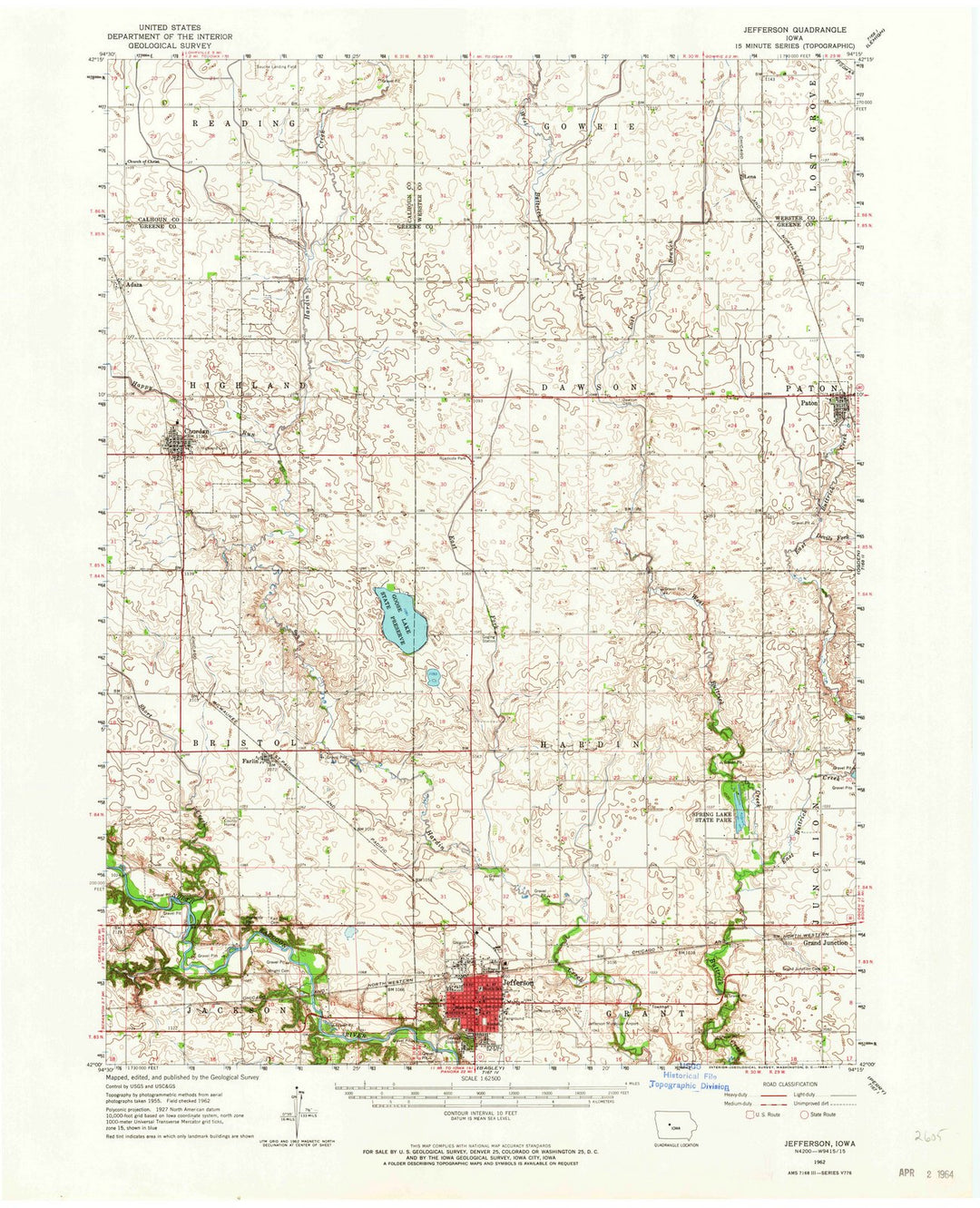 1962 Jefferson, IA - Iowa - USGS Topographic Map