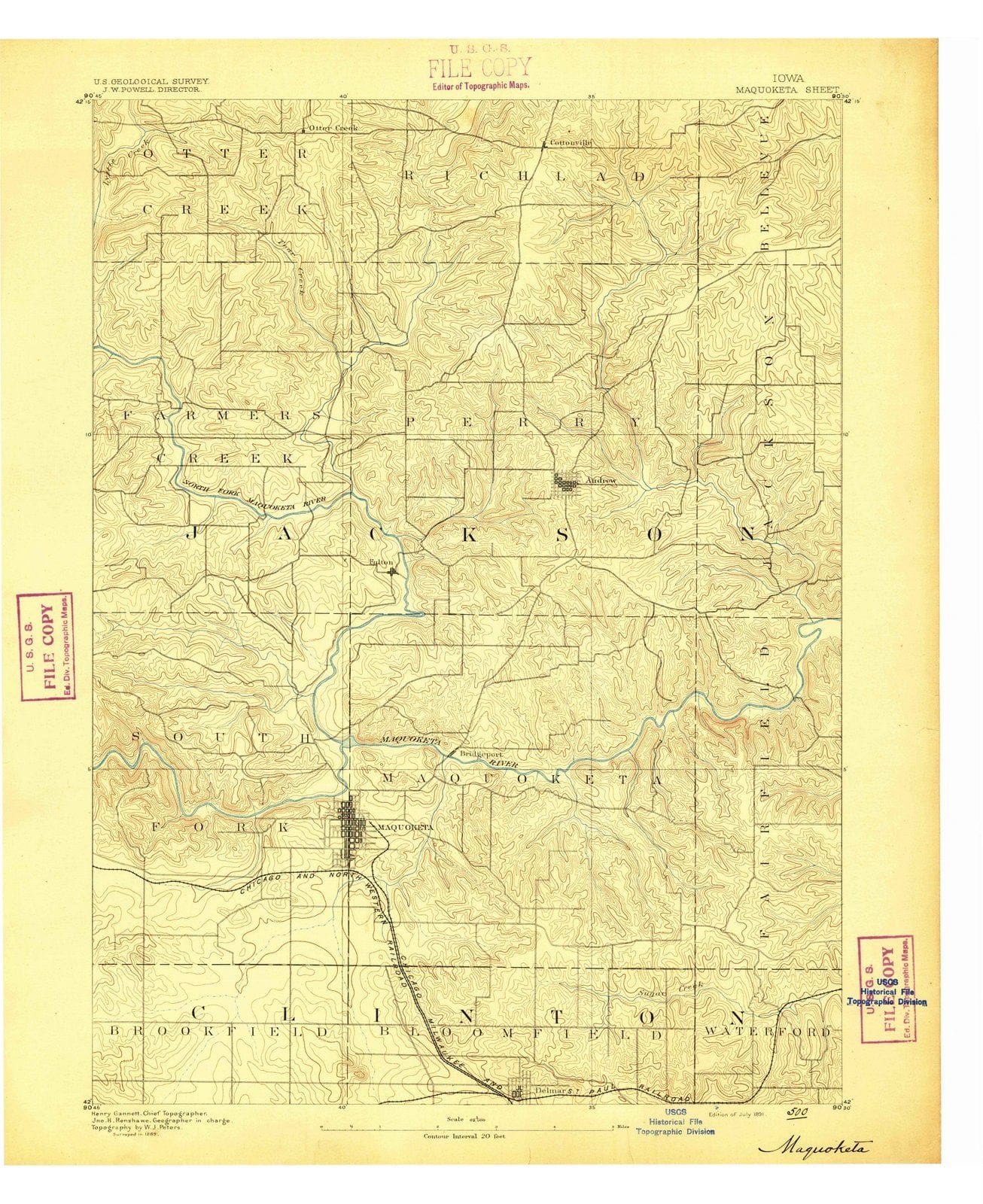 1891 Maquoketa, IA - Iowa - USGS Topographic Map