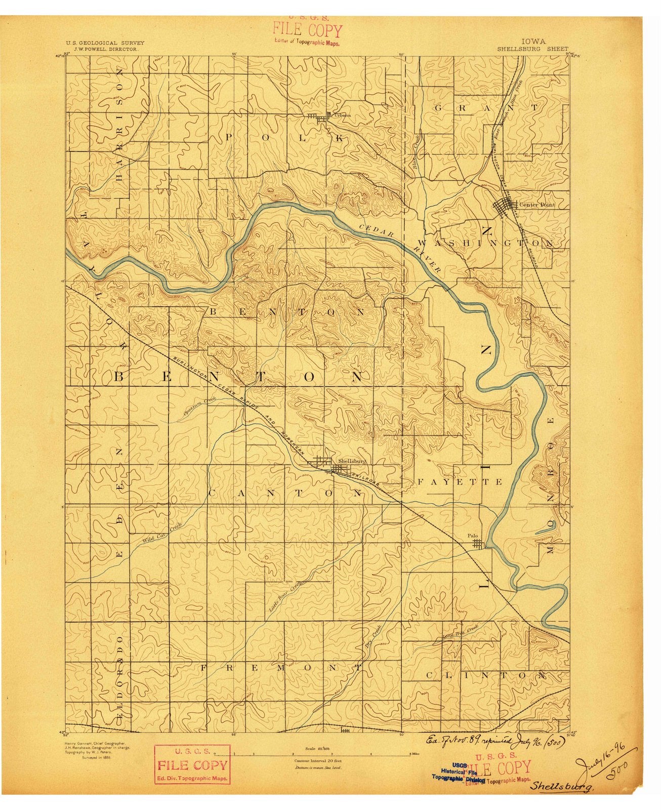 1888 Shellsburg, IA - Iowa - USGS Topographic Map