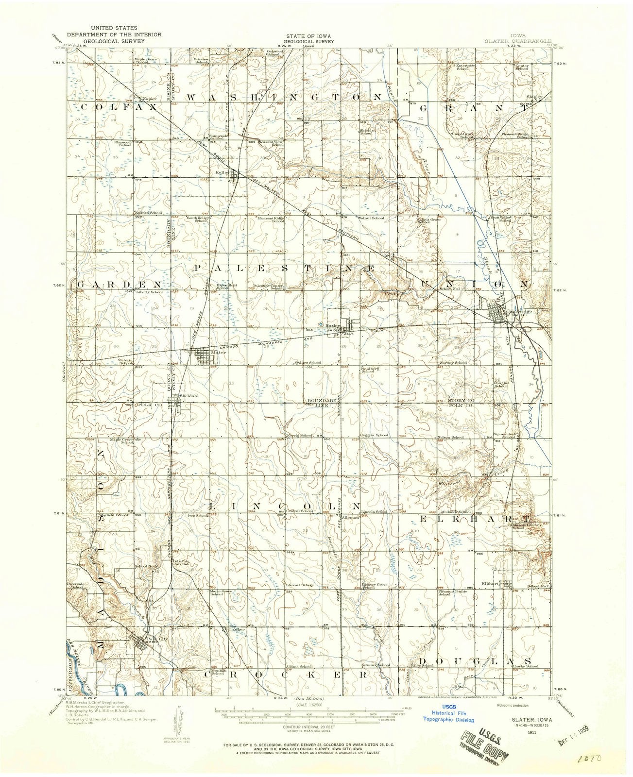 1911 Slater, IA - Iowa - USGS Topographic Map