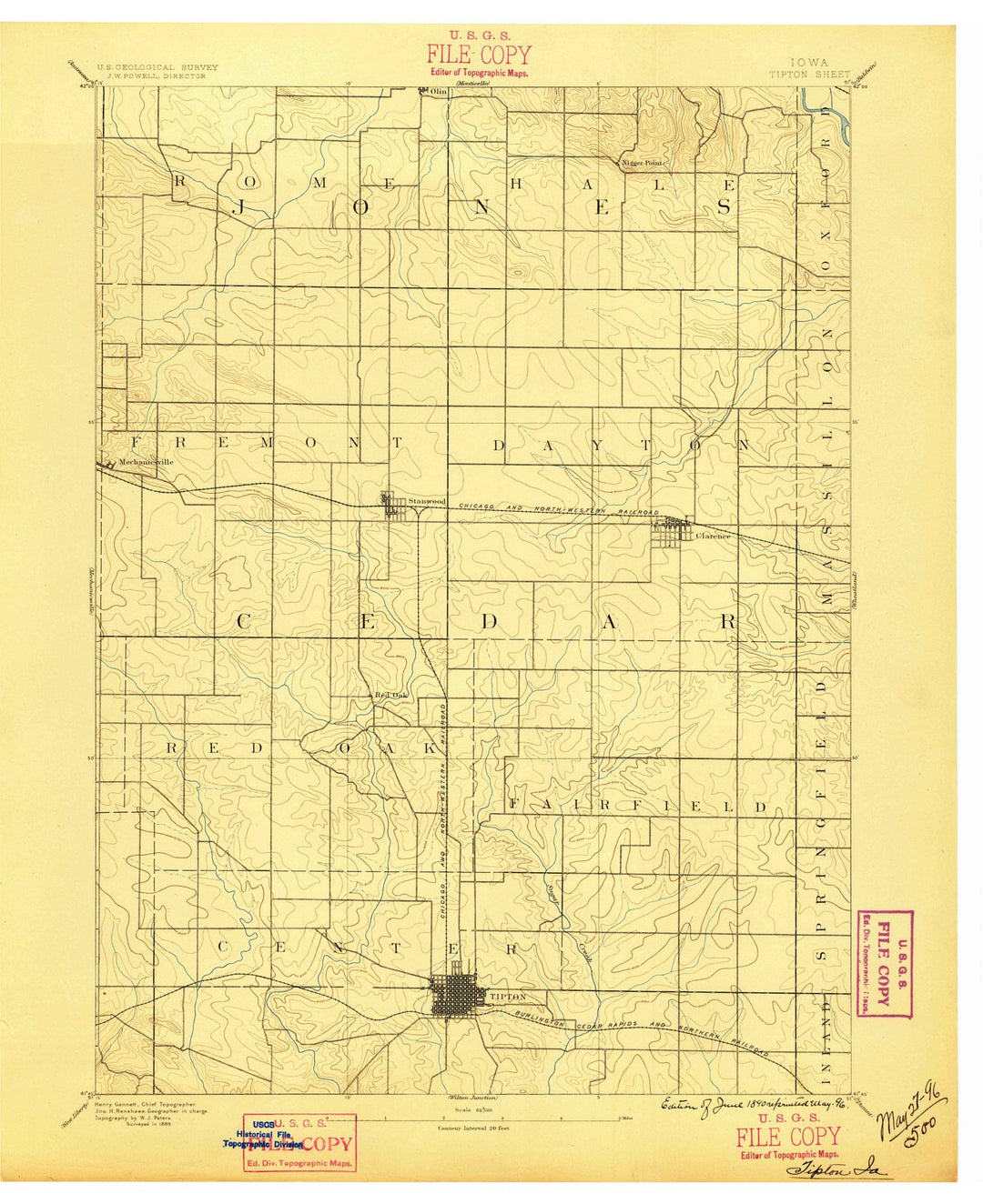 1889 Tipton, IA - Iowa - USGS Topographic Map