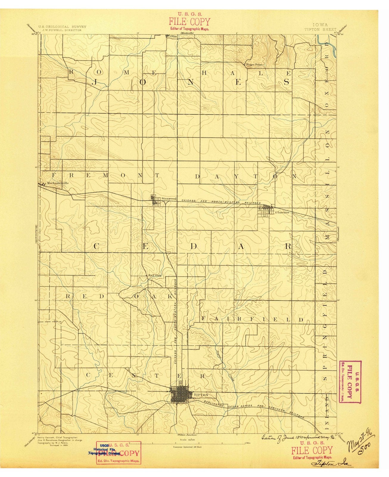 1889 Tipton, IA - Iowa - USGS Topographic Map