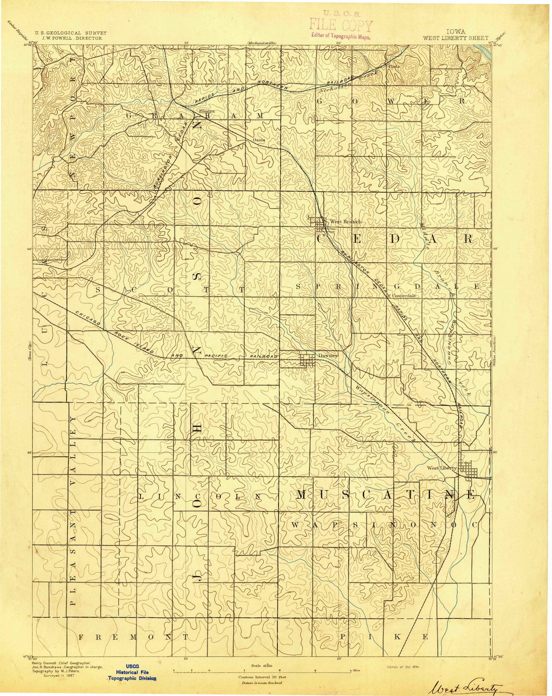 1894 West Liberty, IA - Iowa - USGS Topographic Map