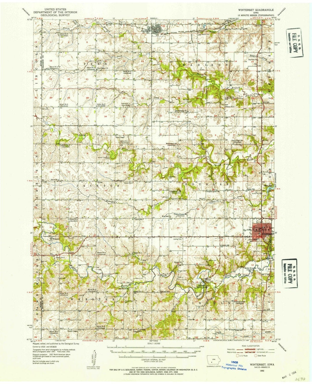 1952 Winterset, IA - Iowa - USGS Topographic Map