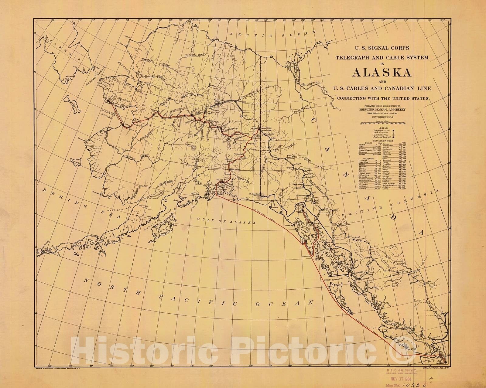 Historic Nautical Map - U.S S Ignal Corps Telegraph And Cable System Of Alaska And U.S. Cables And Canadian Line Connecting With The United States, 1904 AK - Vintage Wall Art