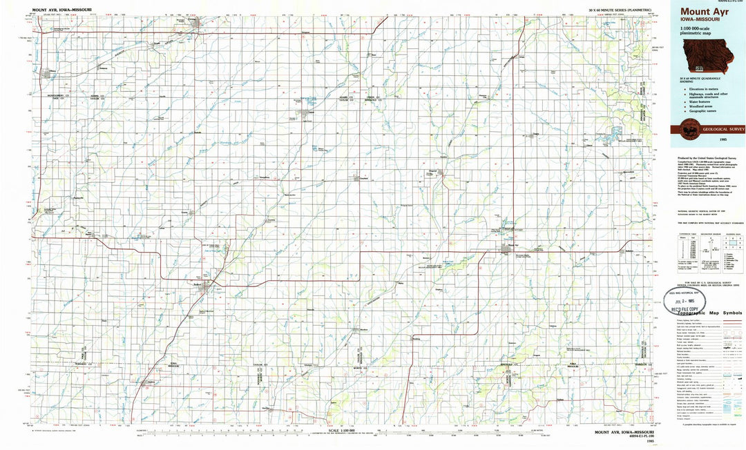 1985 Mount Ayr, IA - Iowa - USGS Topographic Map