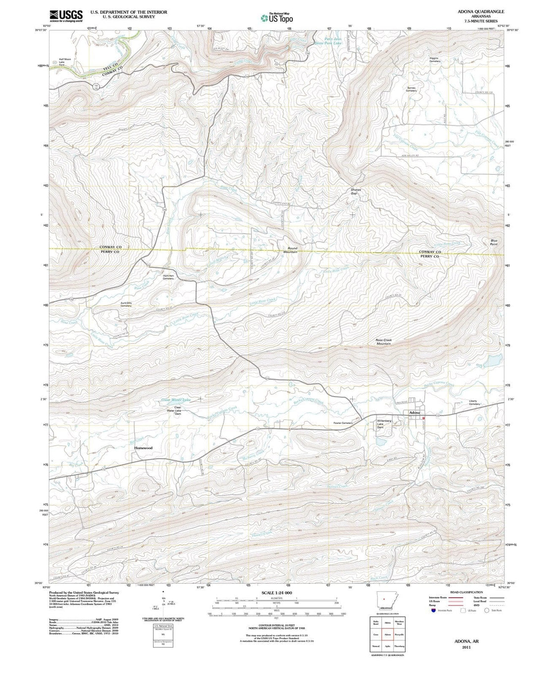 2011 Adona, AR - Arkansas - USGS Topographic Map