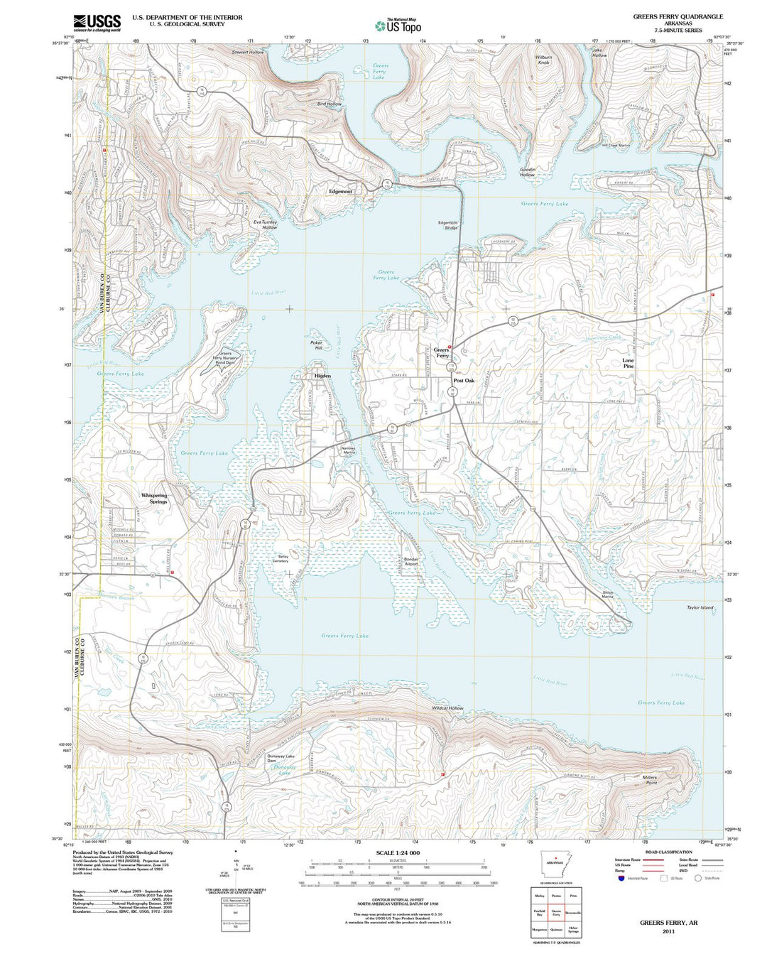 2011 Greers Ferry, AR - Arkansas - USGS Topographic Map