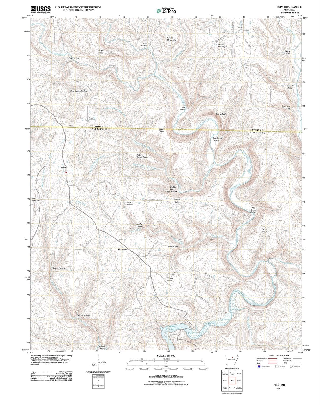 2011 Prim, AR Arkansas USGS Topographic Map Historic Pictoric
