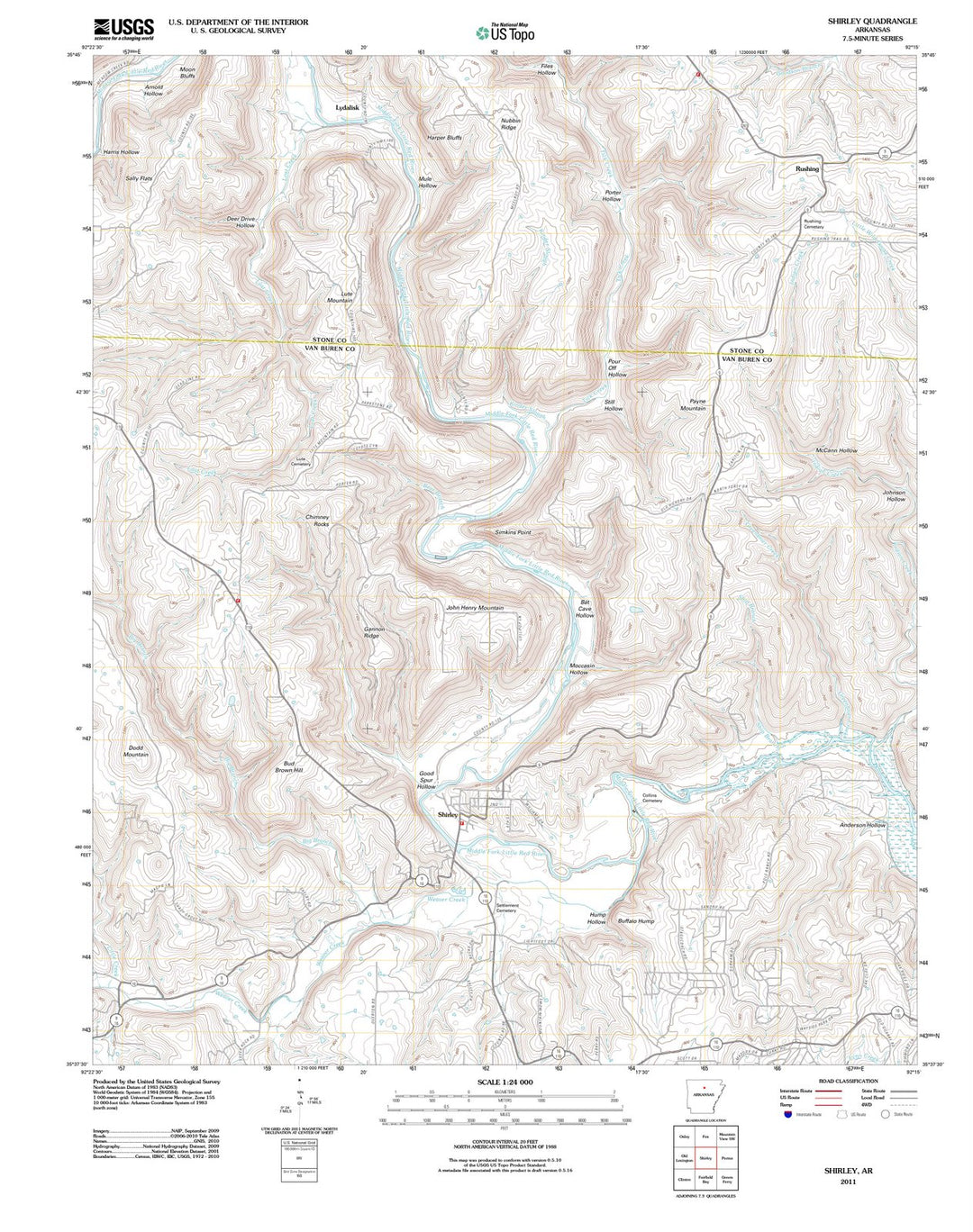 2011 Shirley, AR - Arkansas - USGS Topographic Map