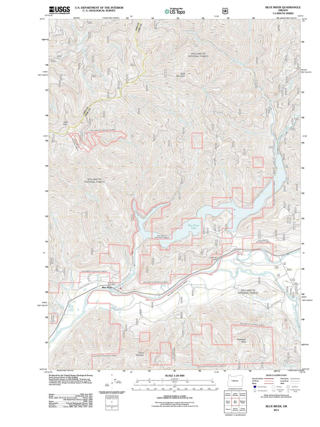 2011 Blue River, OR - Oregon - USGS Topographic Map