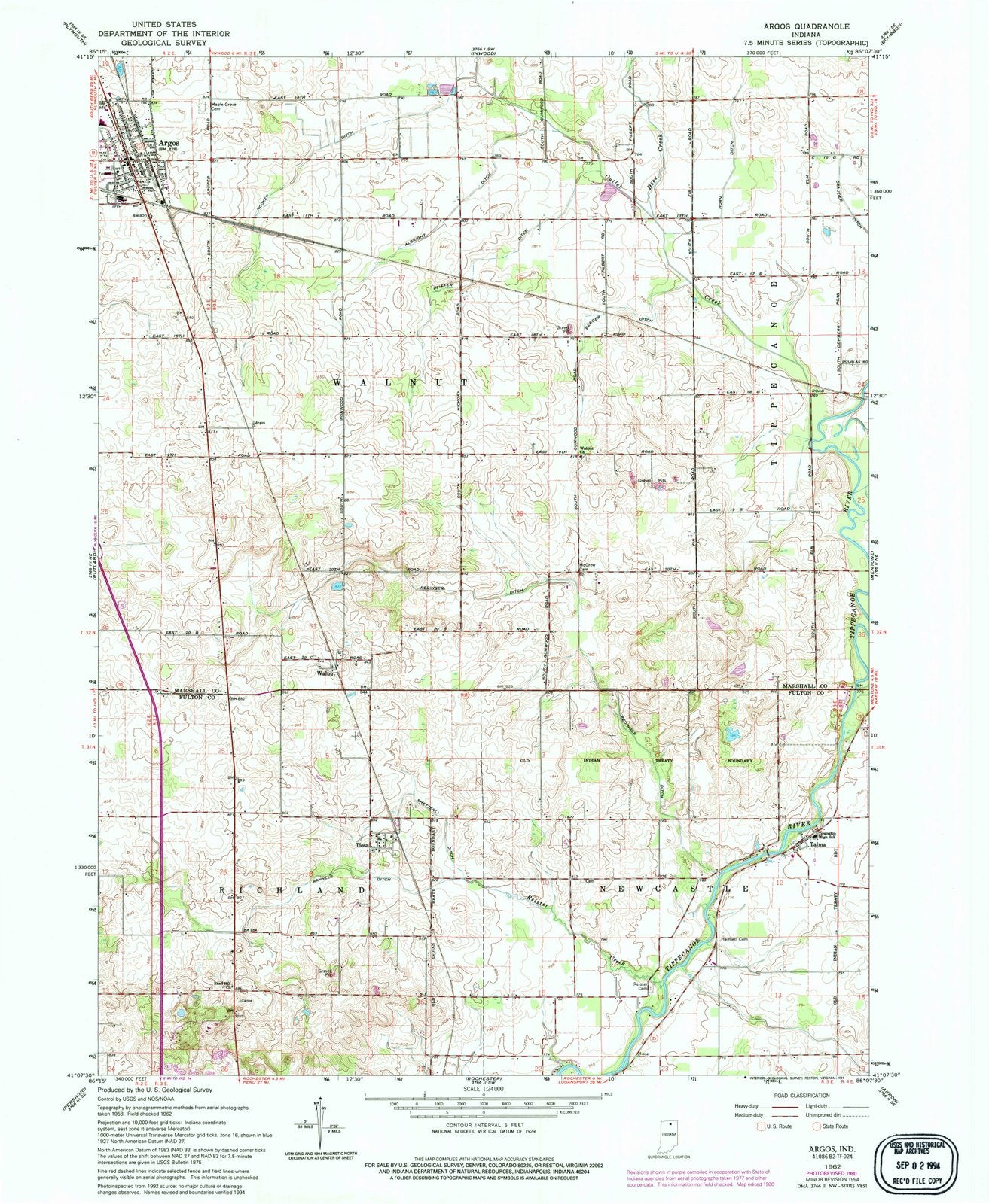 1962 Argos, in Indiana USGS Topographic Map Historic Pictoric
