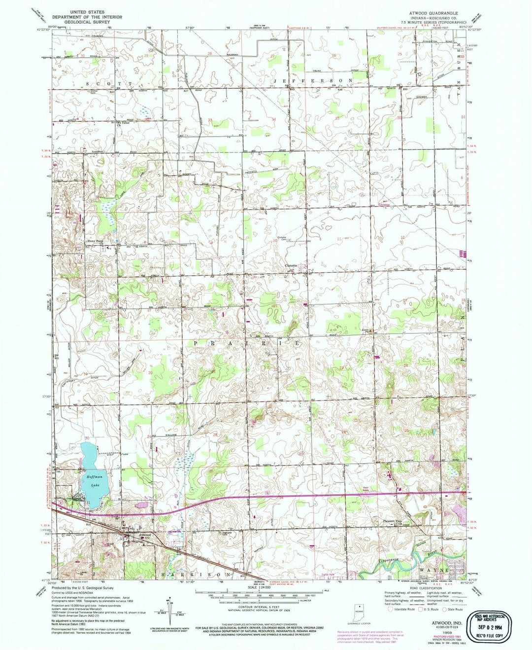 1959 Atwood, in - Indiana - USGS Topographic Map