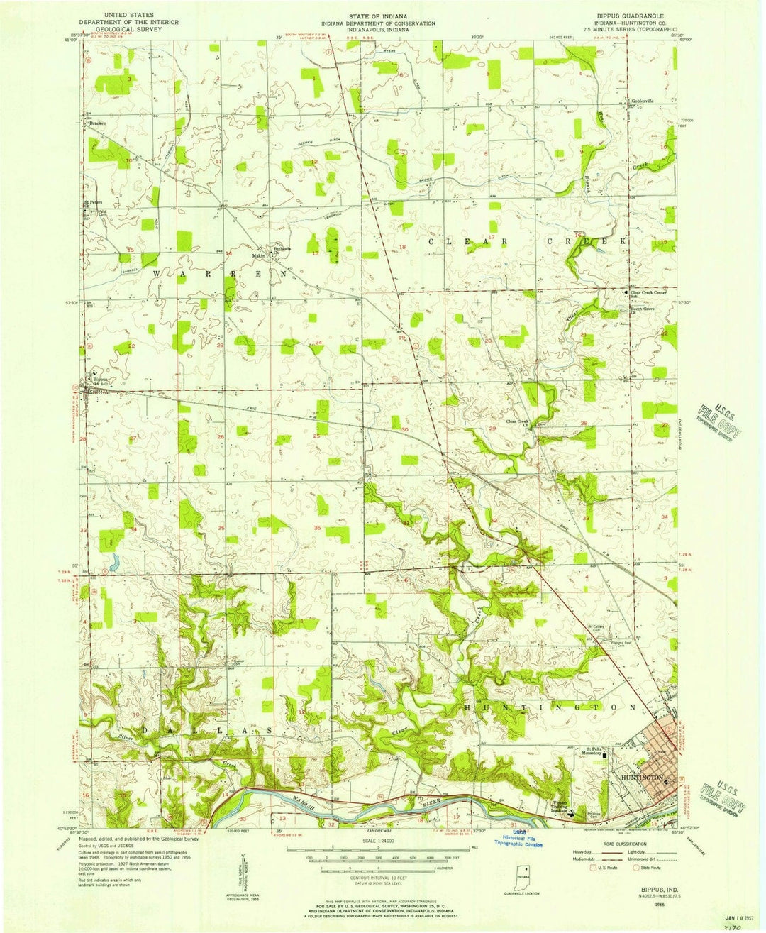 1955 Bippus, in - Indiana - USGS Topographic Map