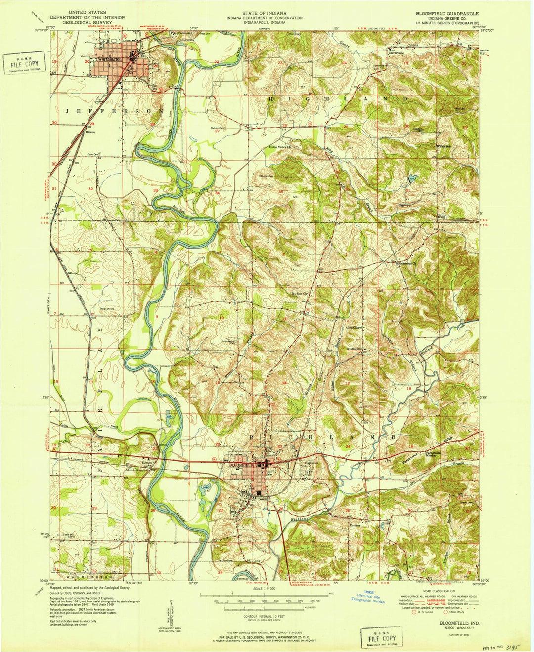 1951 Bloomfield, in - Indiana - USGS Topographic Map