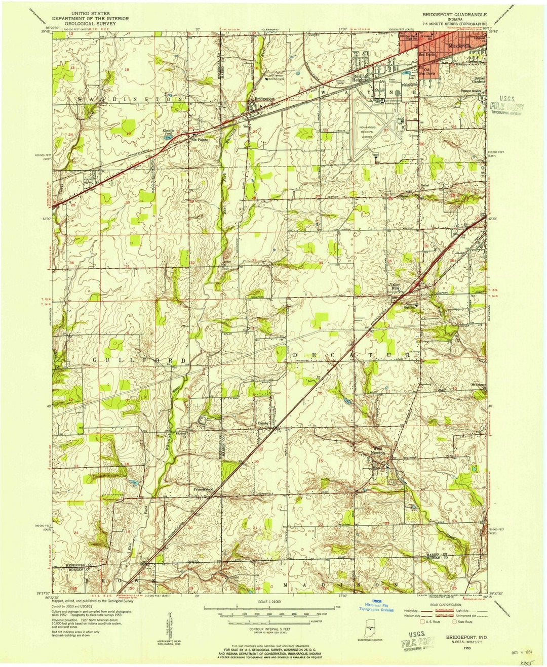1953 Bridgeport, in - Indiana - USGS Topographic Map