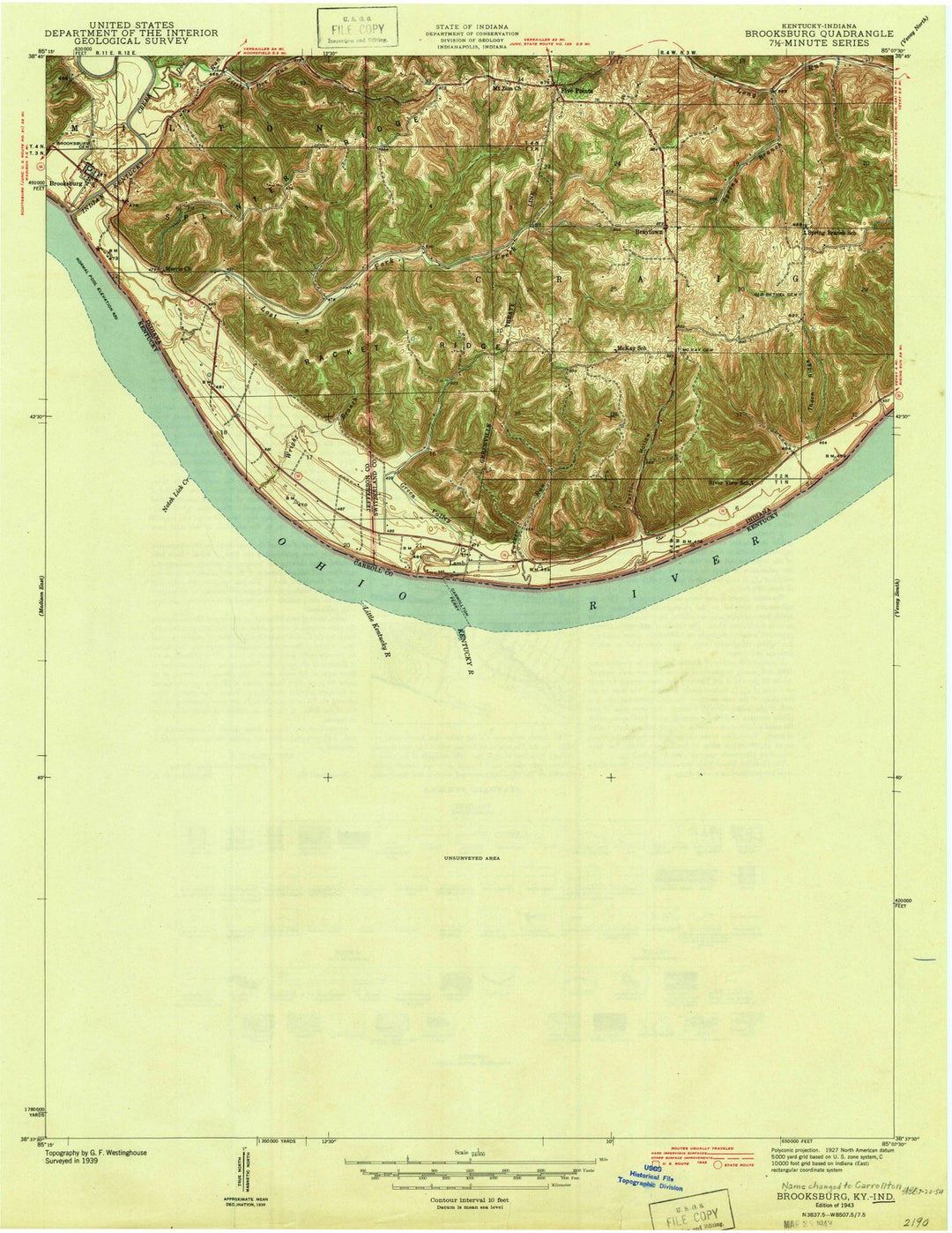 1943 Brooksburg, KY - Kentucky - USGS Topographic Map