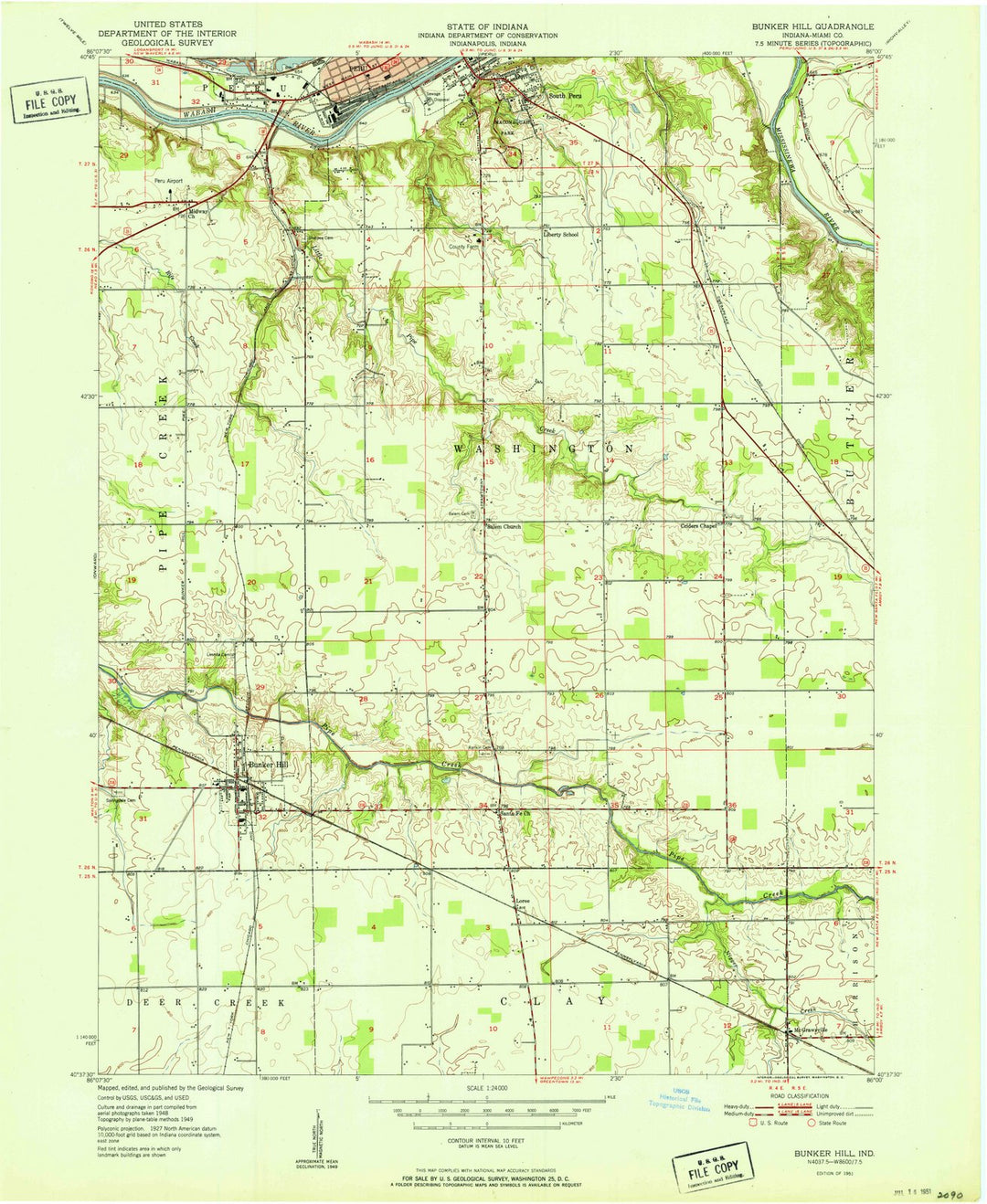 1951 Bunker Hill, in - Indiana - USGS Topographic Map