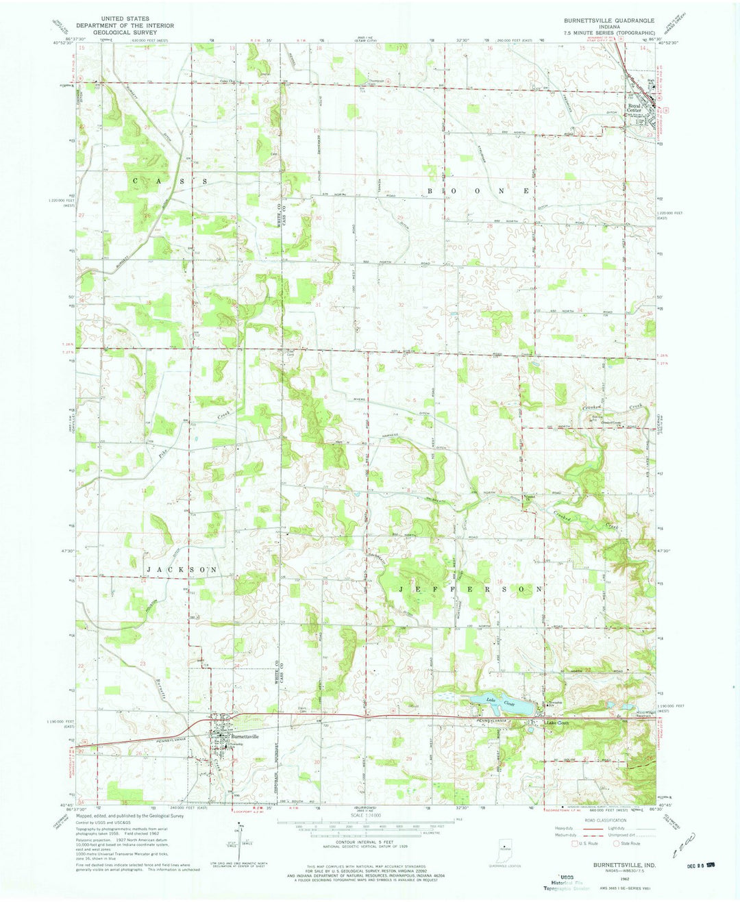 1962 Burnettsville, in - Indiana - USGS Topographic Map