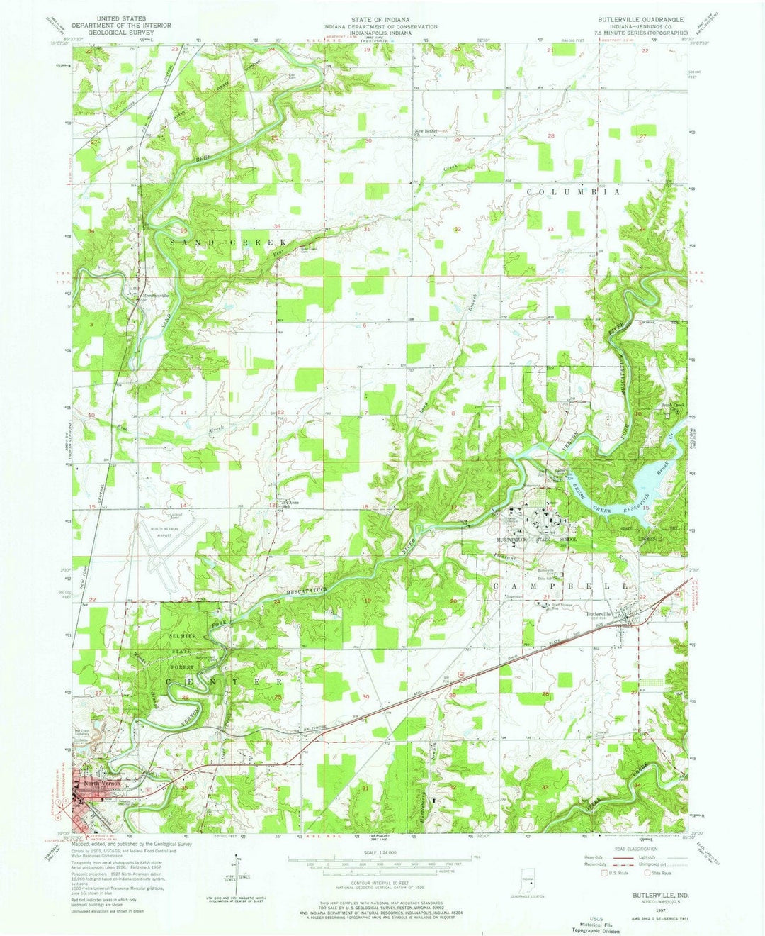 1957 Butlerville, in - Indiana - USGS Topographic Map