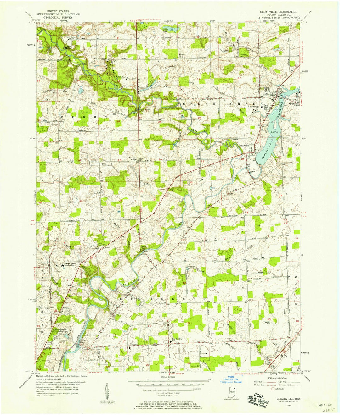 1956 Cedarville, in - Indiana - USGS Topographic Map