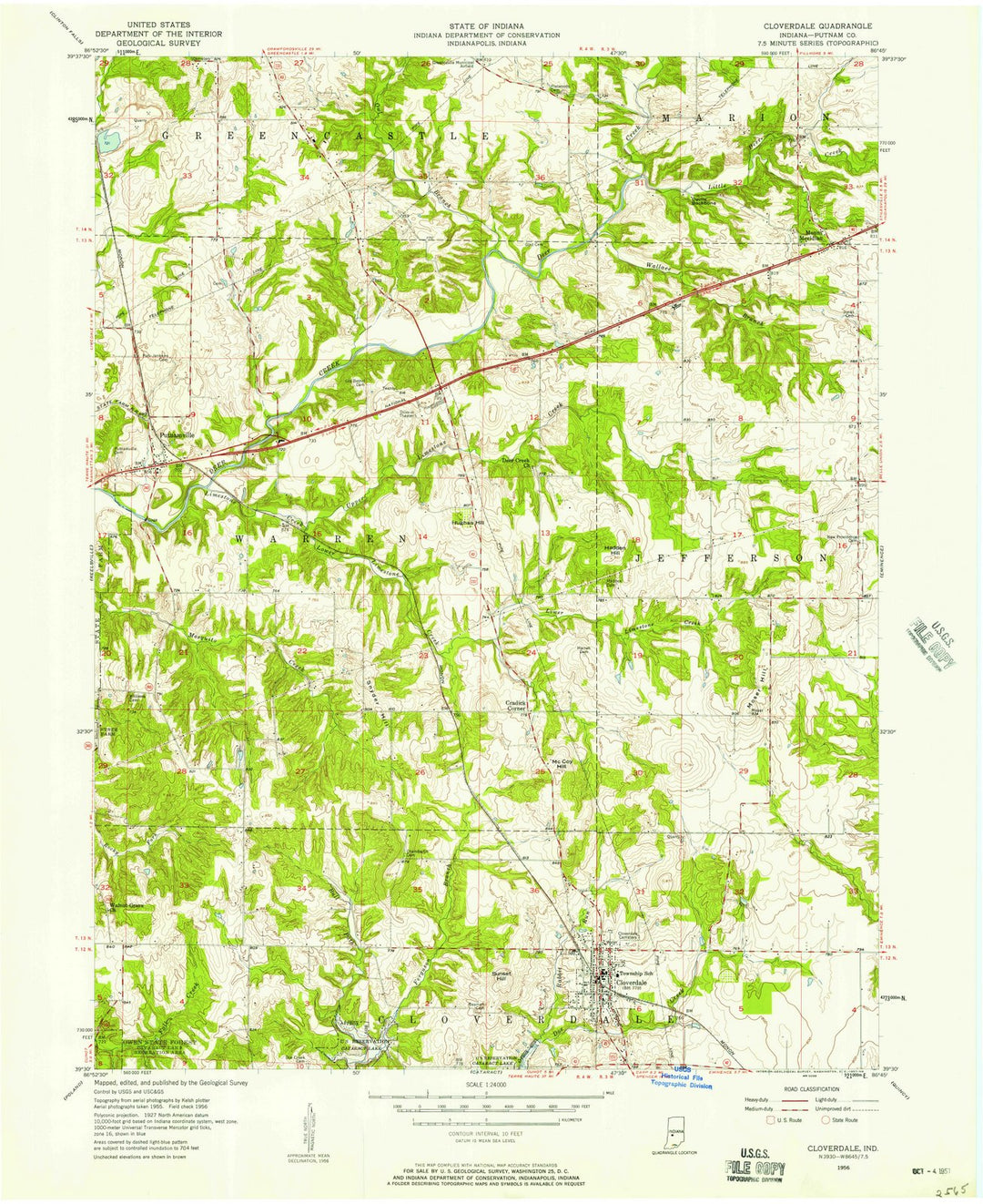 1956 Cloverdale, in - Indiana - USGS Topographic Map